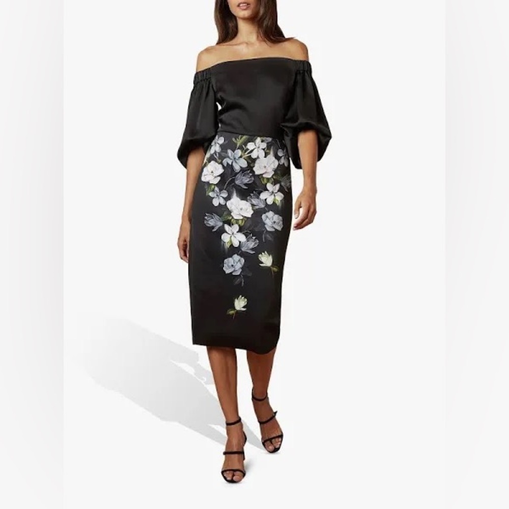 Ted Bakerted’s Sz 0 Sz 2 Us Adalli Opal Off-The-Shoulder Floral Printed Dress